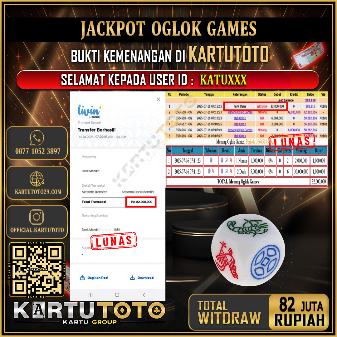 KARTUTOTO JACKPOT LIVE GAME OGLOK GAMES Rp.82.000.000,- LUNAS USER ID : KATU***