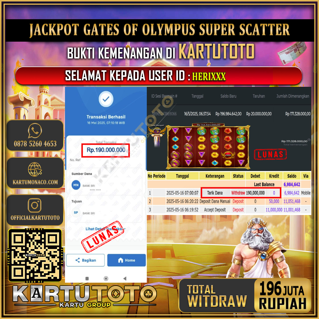 KARTUTOTO JACKPOT SLOT GATES OF OLYMPUS SUPER SCATTER Rp.196.000.000,- LUNAS USER ID : HERI***